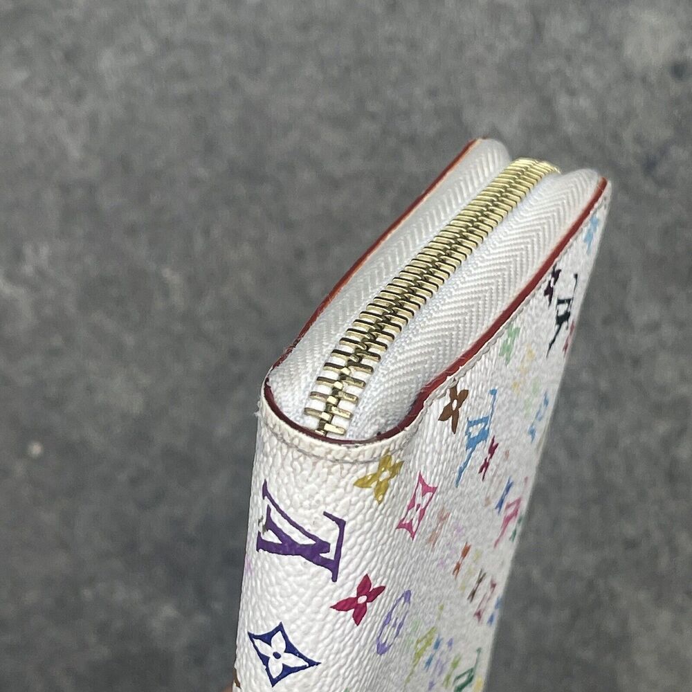 Louis Vuitton White Multicolor Coated Canvas Monogram Zippy Wallet Murakami - Picture 8 of 16
